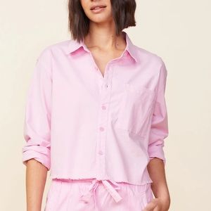 Monrow Pink Lavender Cropped Button Down